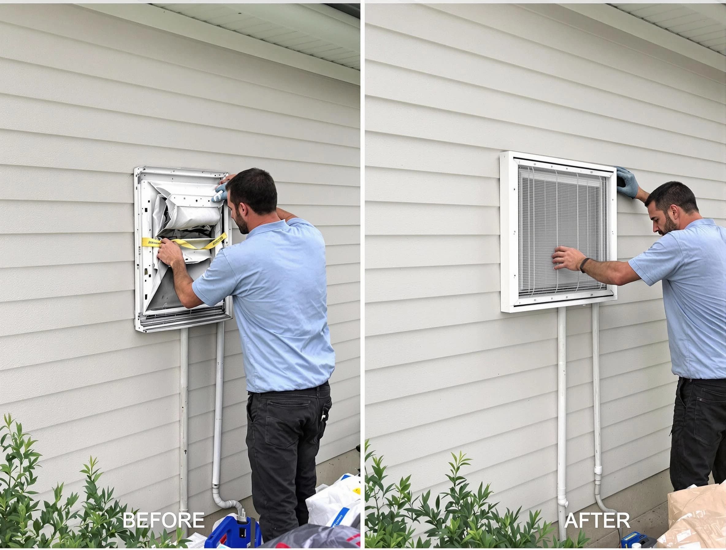 The Pinery Dryer Vent Cleaning technician installing high-quality dryer vent cover at a residential property in The Pinery