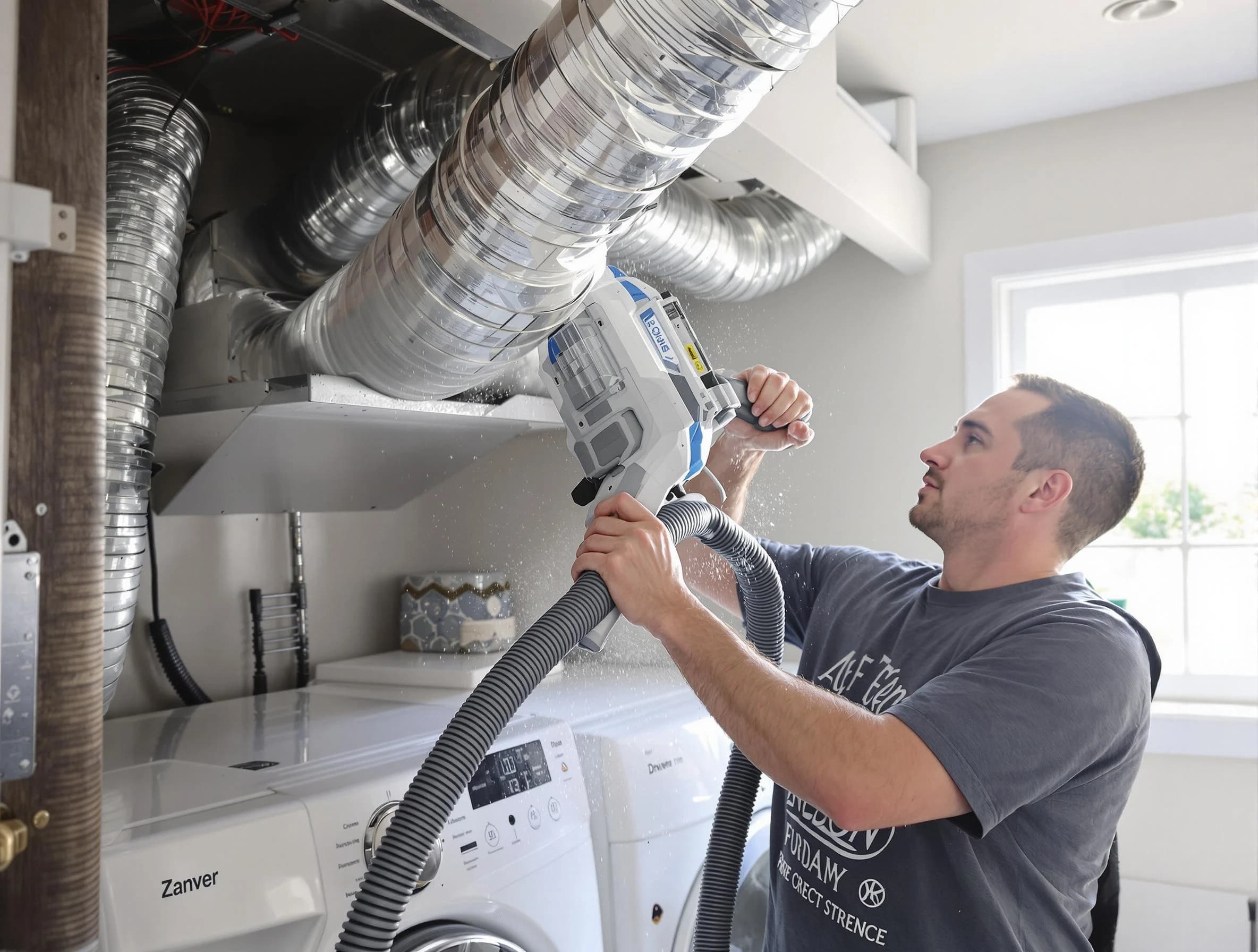 The Pinery Dryer Vent Cleaning specialist cleaning deep within a dryer vent duct system in The Pinery