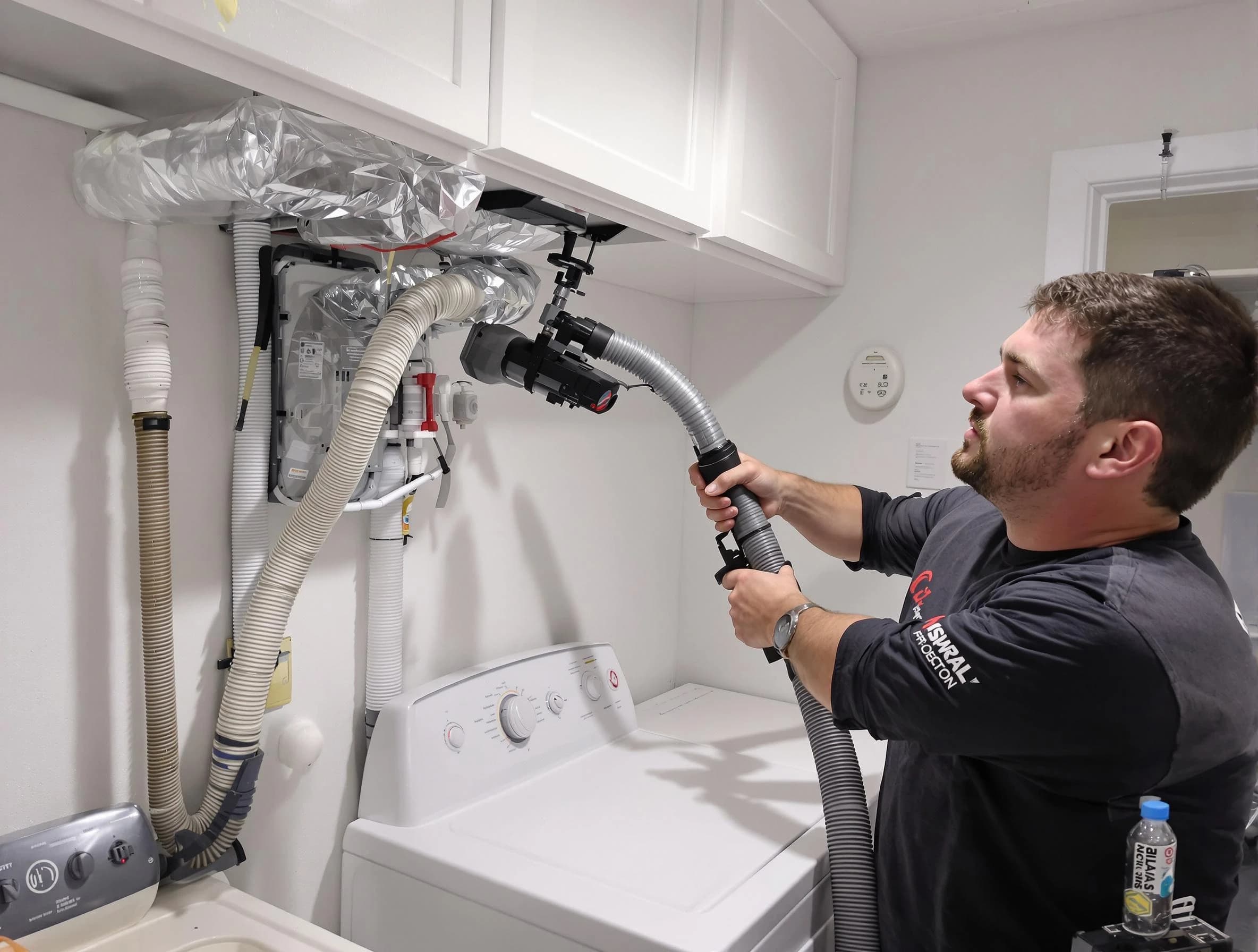 The Pinery Dryer Vent Cleaning certified technician performing safety-focused gas dryer vent cleaning in The Pinery