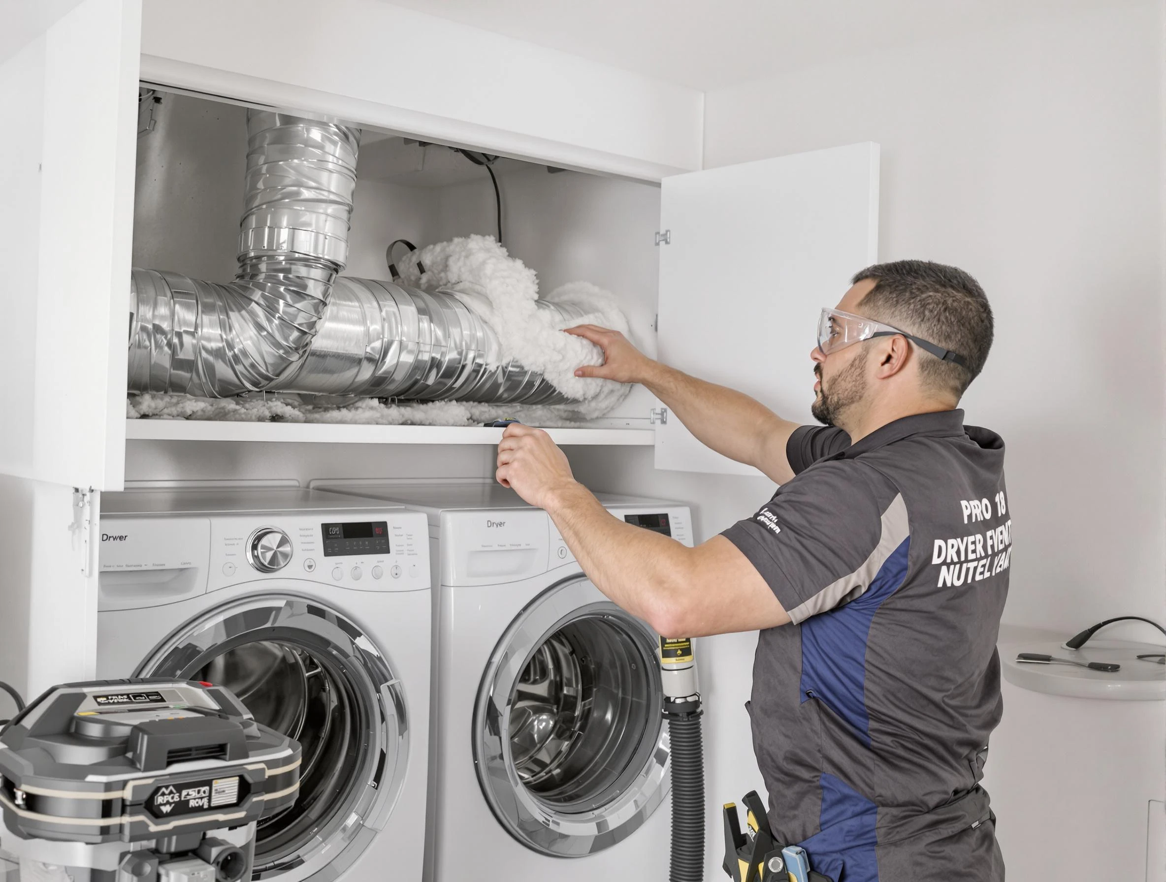 The Pinery Dryer Vent Cleaning certified technician performing specialized gas dryer vent cleaning in The Pinery